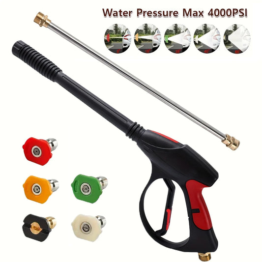 4000PSI High Pressure Car Wash Gun 40-inch with M22-14 Brass Valve & 1/4" Quick Connect 5 Nozzles for Trucks/Pickup Cleaning