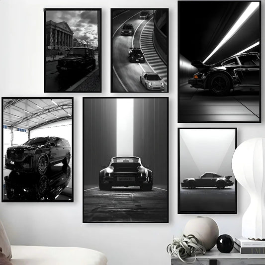 1PC Black And White Luxury Car Art Poster Poster Paper Print Home Living Room Bedroom Entrance Bar Cafe Art Painting Decoration